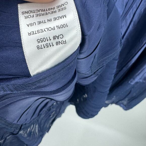 KOMAROV Women's Navy Beaded Charmeuse & Chiffon Tiered Midi Dress Size L NWT - Picture 9 of 13